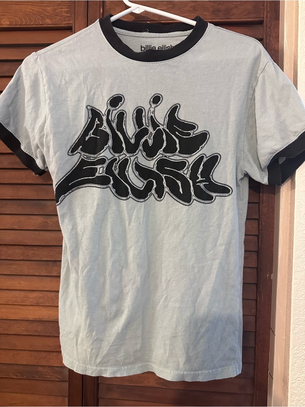 Billie Eilish Light Blue Ringer Tee with Navy Trim